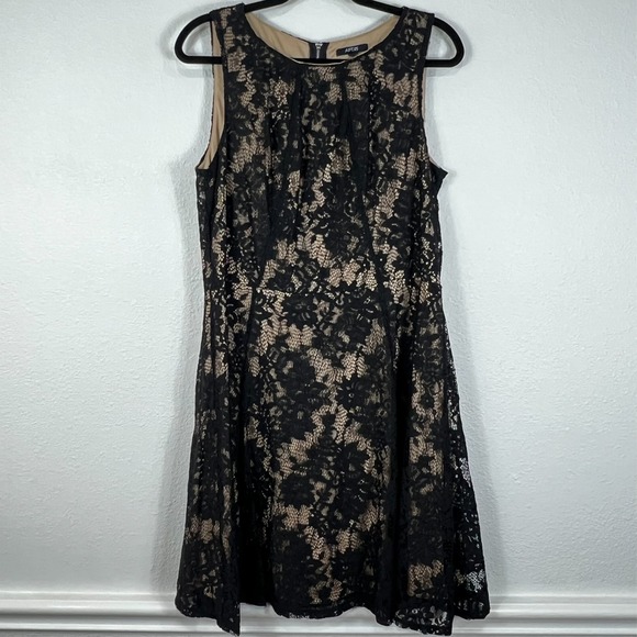 Apt 9 Lace Fit‎ Flare Dress Women's 16 Black Floral Lined Sleeveless - Picture 1 of 14